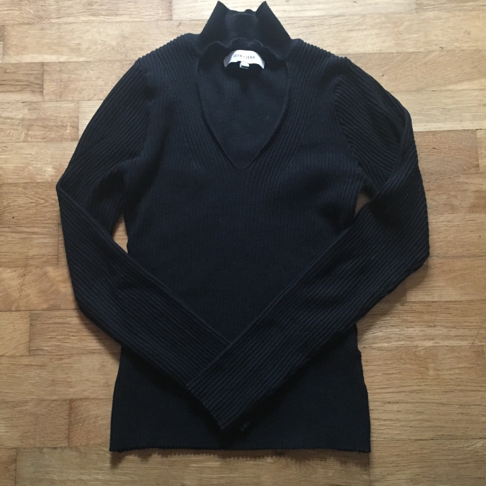 John + Jenn Black Ribbed Choker Sweater